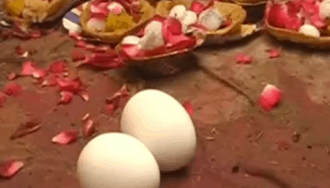 A temple where devotees throw eggs to fulfill their wishes